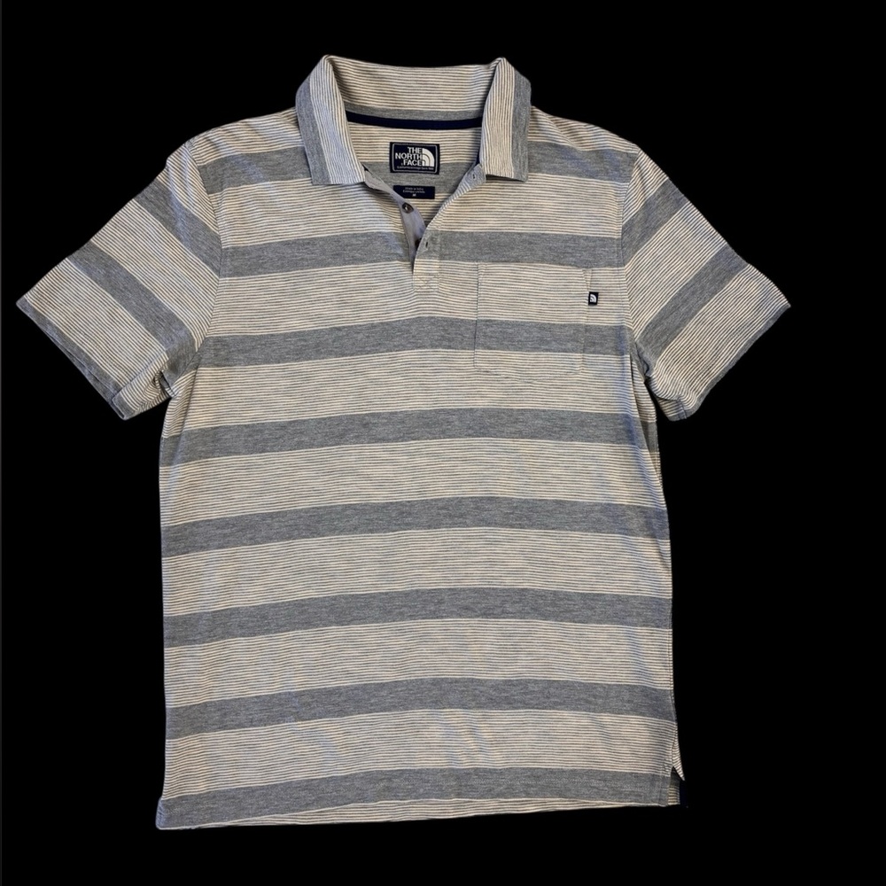The North Face Gray Striped Polo EUC Medium